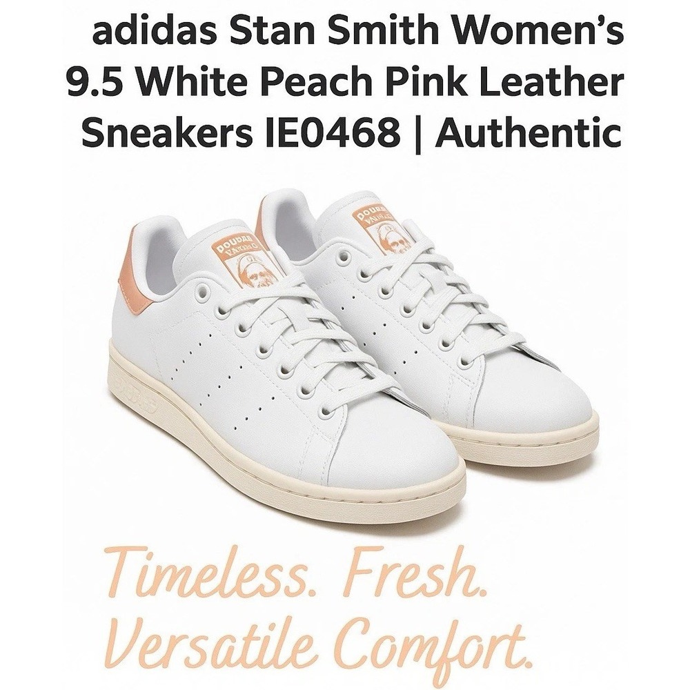New!! Adidas Stan Smith Women's 9.5 White Peach Pink Leather Sneakers IE0468